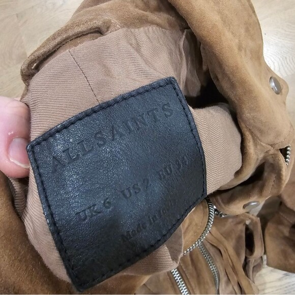 All Saints plait Balfern Suede Moto biker Jacket - Picture 3 of 7